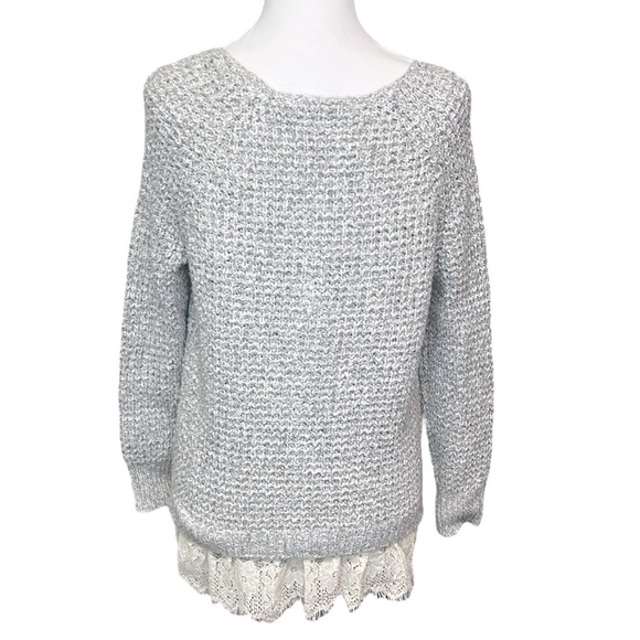 Soft Surroundings Heather Gray Sweater with Lace Hem - Picture 3 of 5